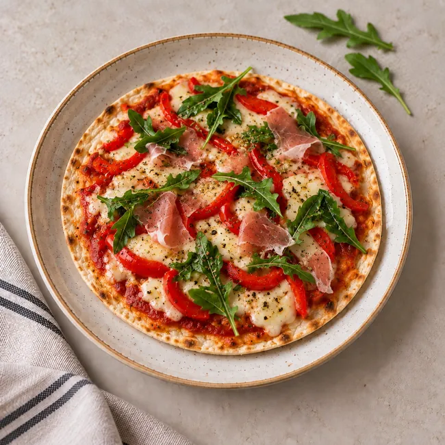 Pizza z patelni z szynką, papryką i serem